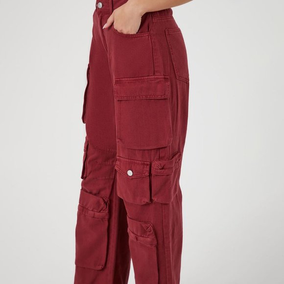 Forever 21 Burgundy Twill Wide-leg Cargo Pants - Picture 5 of 6